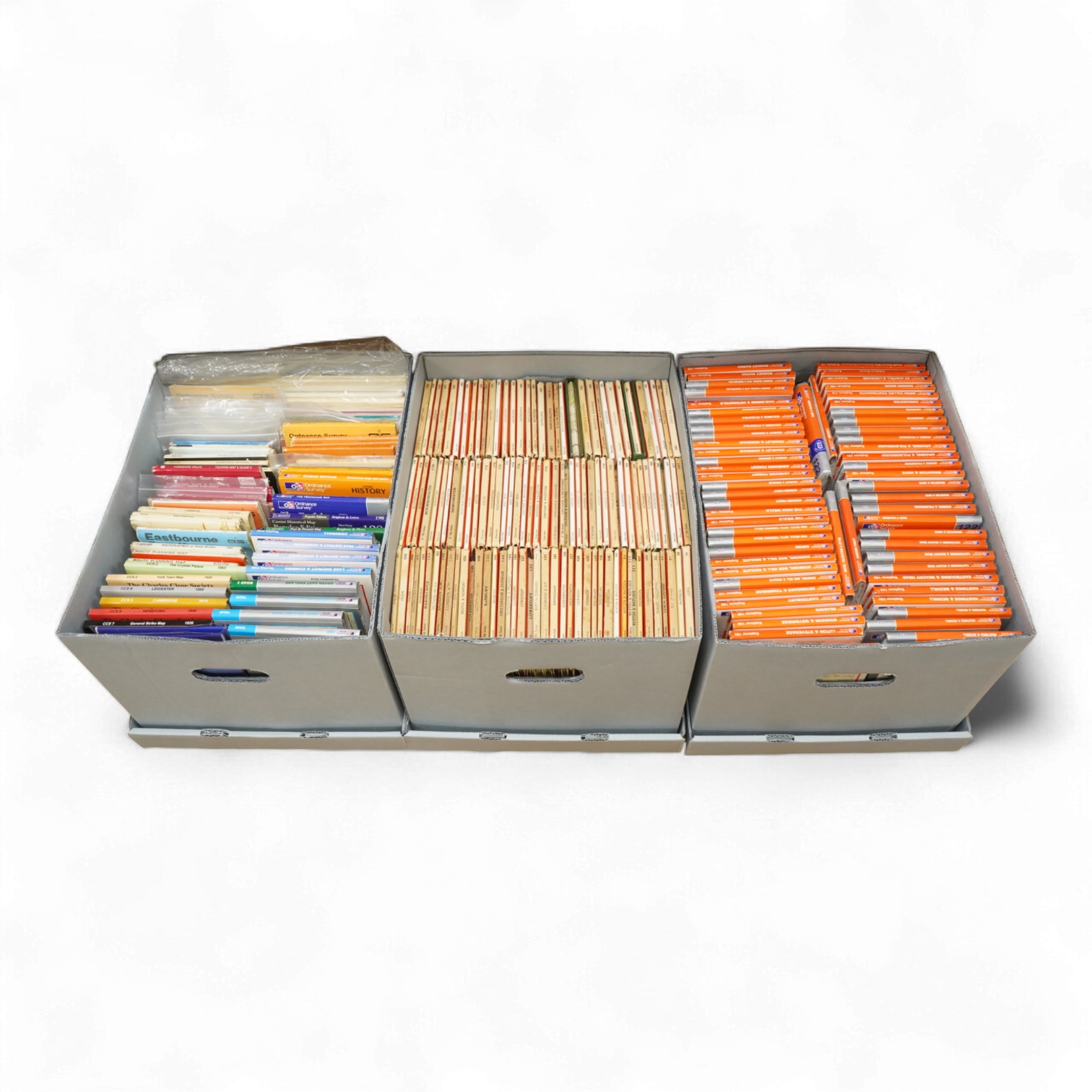 A collection of Ordnance Survey maps including Explorer series 1:25,000, Seventh Series One Inch, together with miscellaneous touring and historic editions (3 boxes)